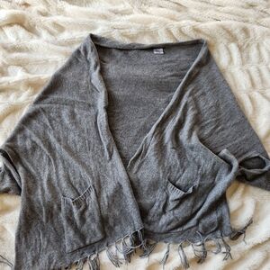 Iperico Shall Gray Fringe Women's Sweater Made In Italy Wool Cashmere Blend OS